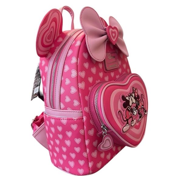 Loungefly Mickey and Minnie Love Story Pink Heart Mini Backpack Bow Hearts NWT main image 4